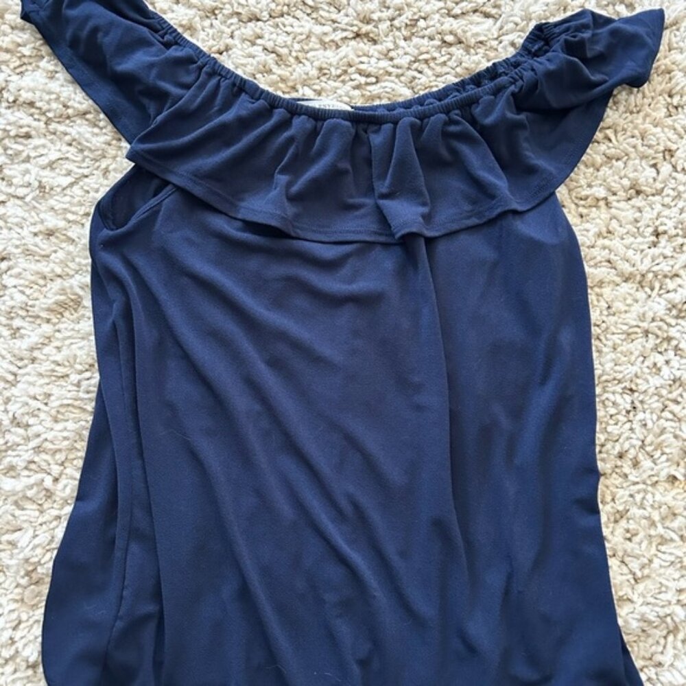[M] NWOT Green Envelope Navy Blue Off-Shoulder Women's Top
